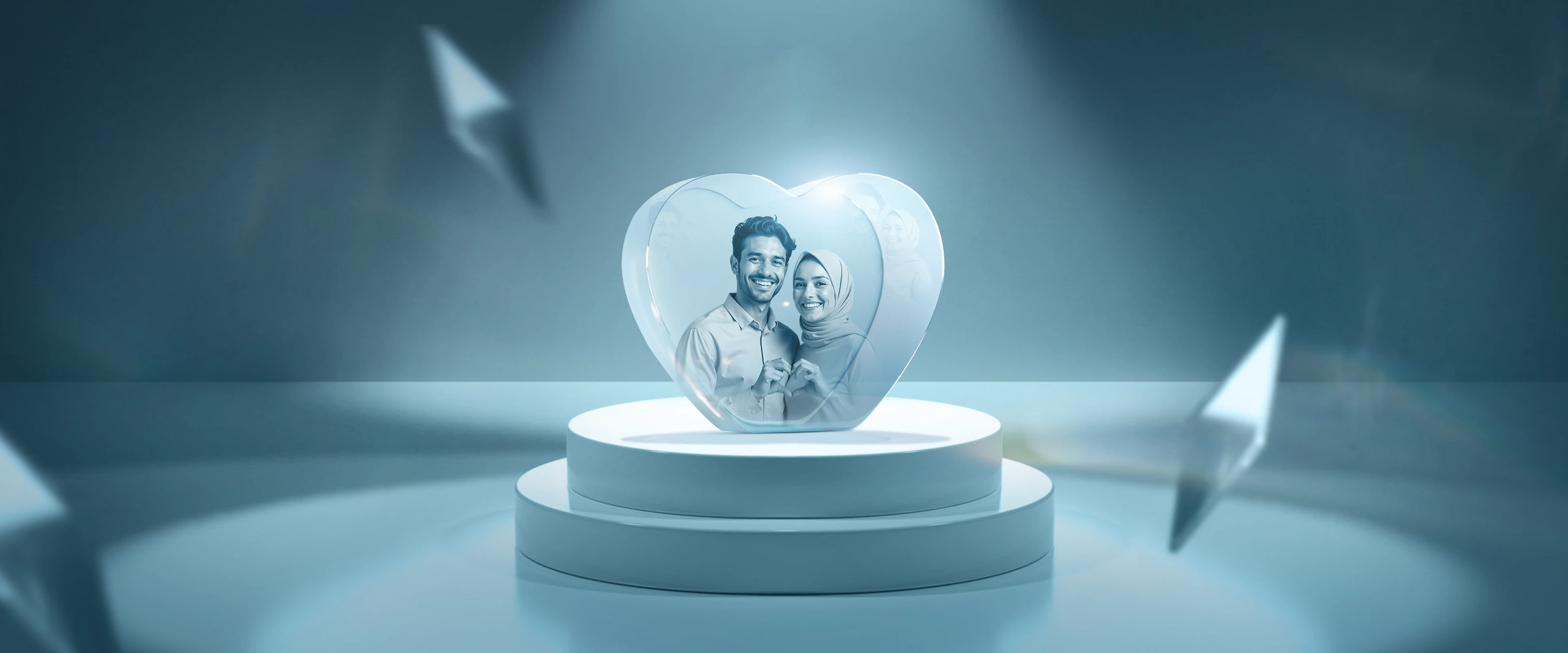 قطعة كريستال على شكل قلب فاخر 3D Engraving Crystal – Prestige Heart 