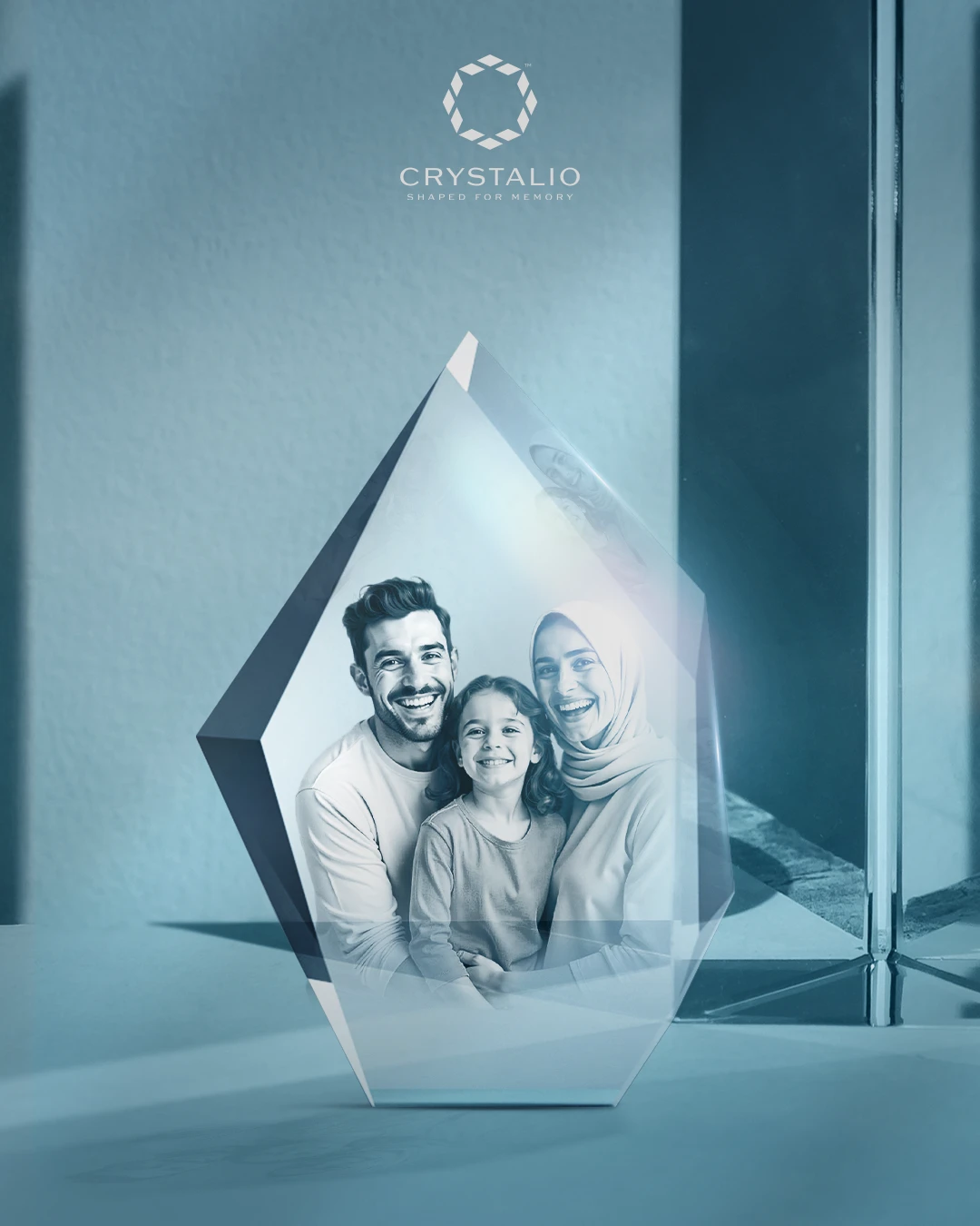 نقش كريستالي ثلاثي الأبعاد – سداسي فاخر (ستايل الجليد) 3D Engraving Crystal – Prestige Hexagon Iceberg