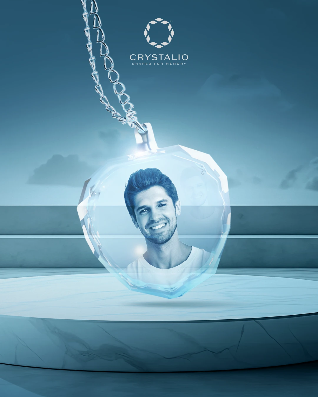قلادة صور كريستالية ثنائية الأبعاد – شكل قلب 2D Crystal Photo Necklace – Heart